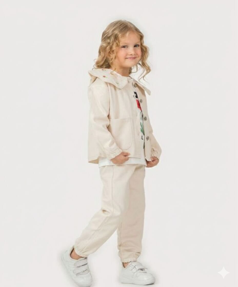 3'LÜ GABARDİN KUMAŞ KIZ ÇOCUK TAKIMI