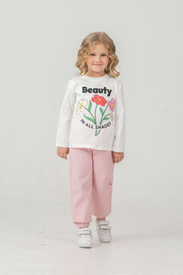 3'LÜ GABARDİN KUMAŞ KIZ ÇOCUK TAKIMI