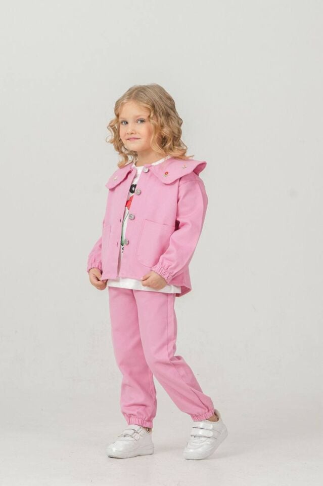 3'LÜ GABARDİN KUMAŞ KIZ ÇOCUK TAKIMI