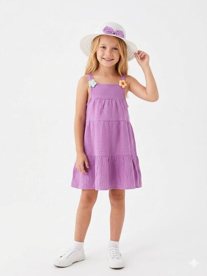 MÜSLİN KUMAŞ ŞAPKALI YAZLIK ELBİSE