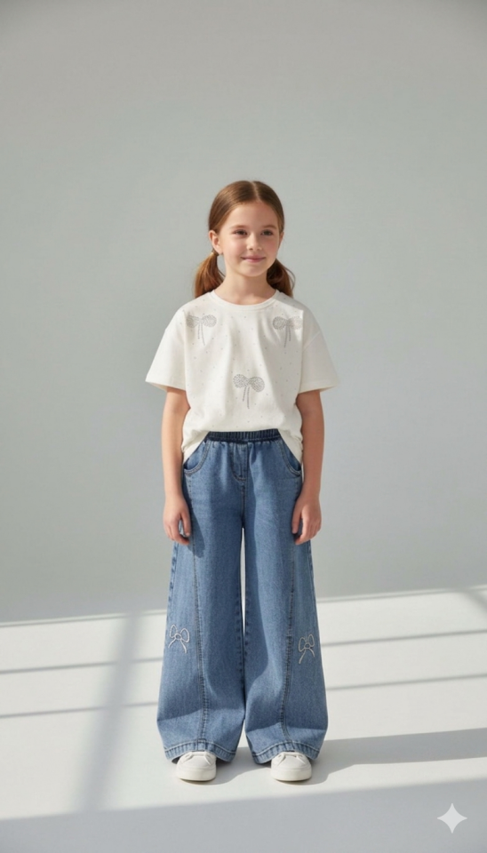 KOT PANTOLONLU YAZLIK KIZ ÇOCUK TAKIMI