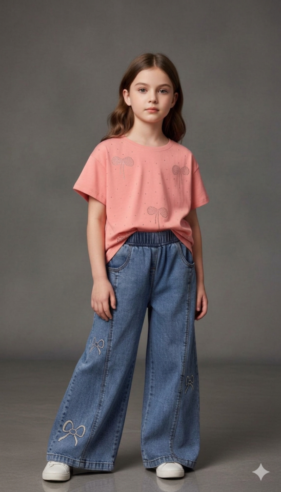 KOT PANTOLONLU YAZLIK KIZ ÇOCUK TAKIMI