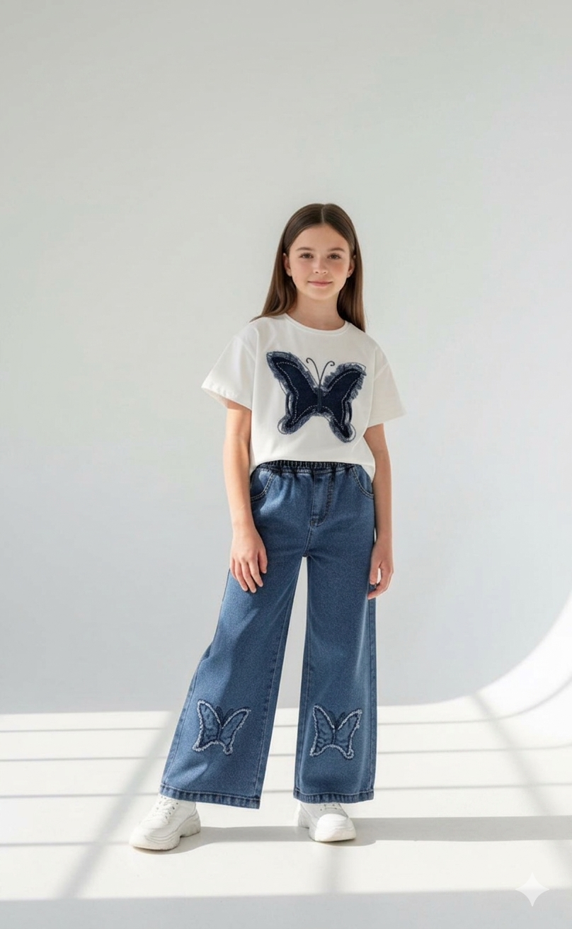 KOT PANTOLONLU YAZLIK KIZ ÇOCUK TAKIMI