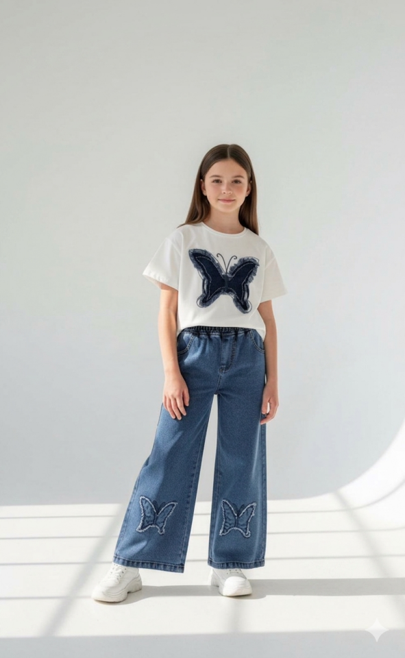 KOT PANTOLONLU YAZLIK KIZ ÇOCUK TAKIMI