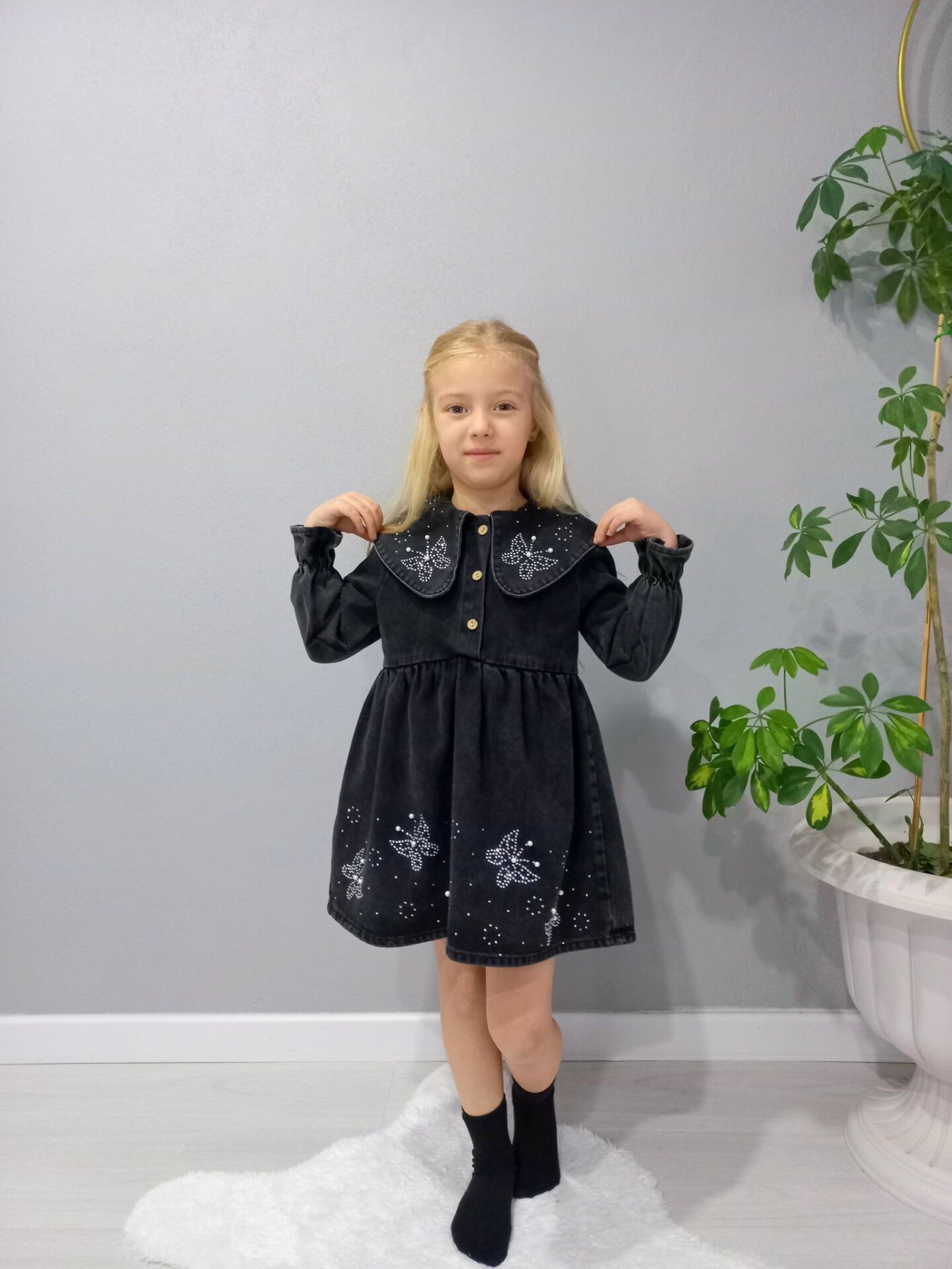 TAŞ SÜSLEMELİ KOT ELBİSE