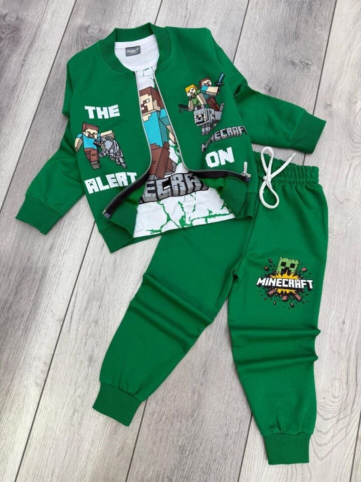 MINECRAFT BASKILI ÜÇLÜ MEVSİMLİK ERKEK ÇOCUK TAKIMI