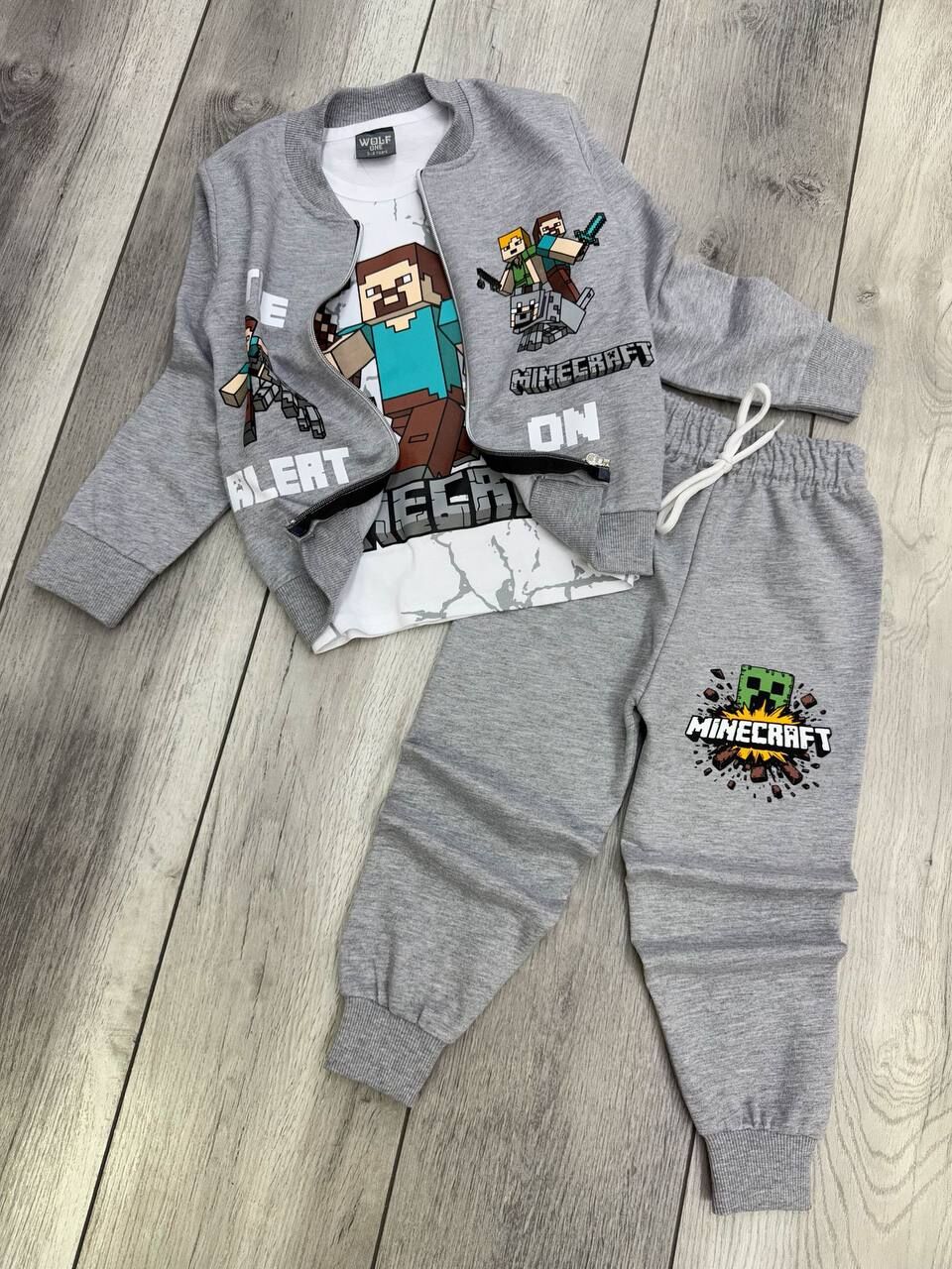 MINECRAFT BASKILI ÜÇLÜ MEVSİMLİK ERKEK ÇOCUK TAKIMI