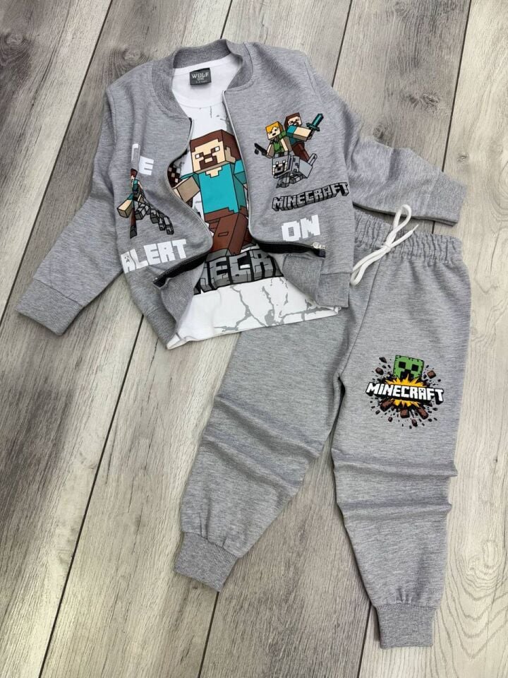 MINECRAFT BASKILI ÜÇLÜ MEVSİMLİK ERKEK ÇOCUK TAKIMI