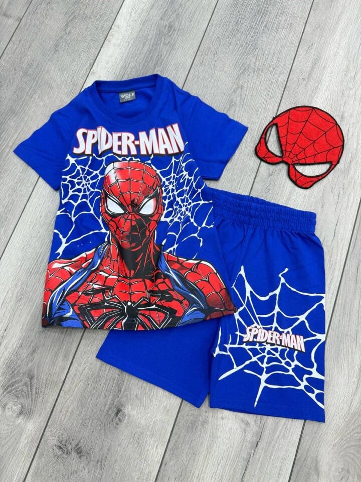 ÖRÜMCEK ADAM BASKILI YAZLIK ŞORTLU TAKIM (MASKE DAHİL)