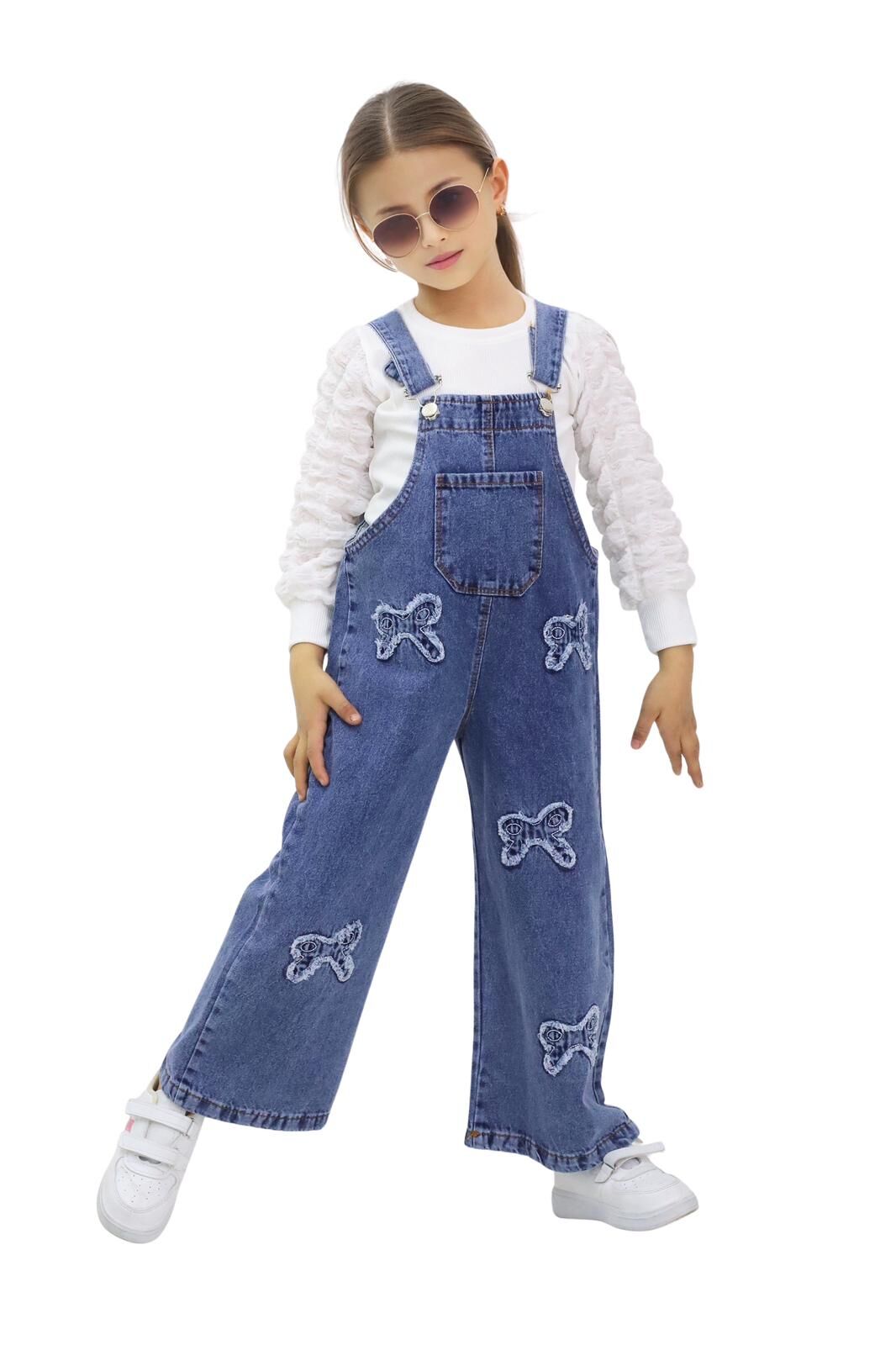 FİYONK DETAYLI KIZ ÇOCUK KOT SLOPET TAKIMI