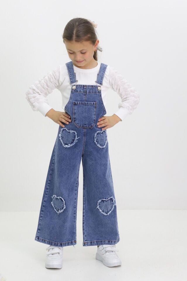 KALP DETAYLI KIZ ÇOCUK KOT SLOPET TAKIMI