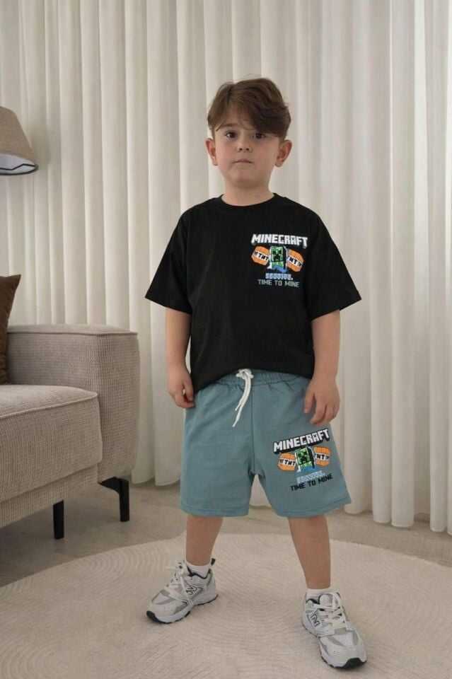 MINECRAFT BASKILI YAZLIK ERKEK ÇOCUK TAKIMI