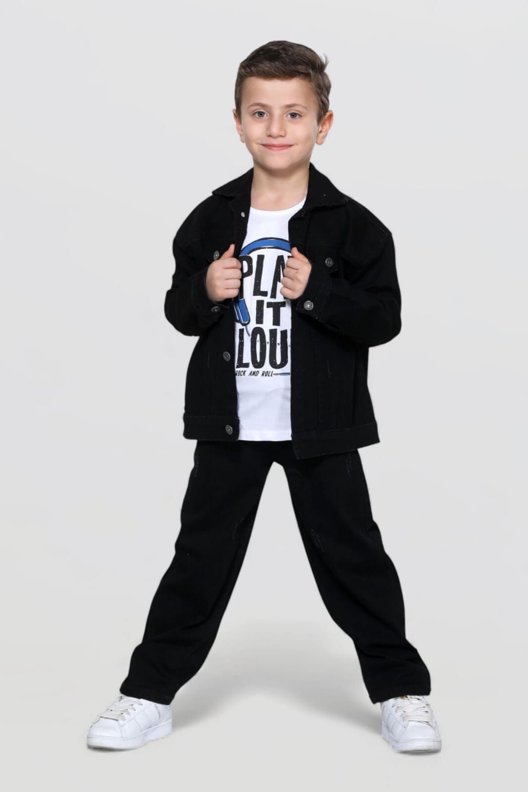 KOT CEKET-TŞÖRT VE KOT PANTOLONLU ERKEK ÇOCUK TAKIMI