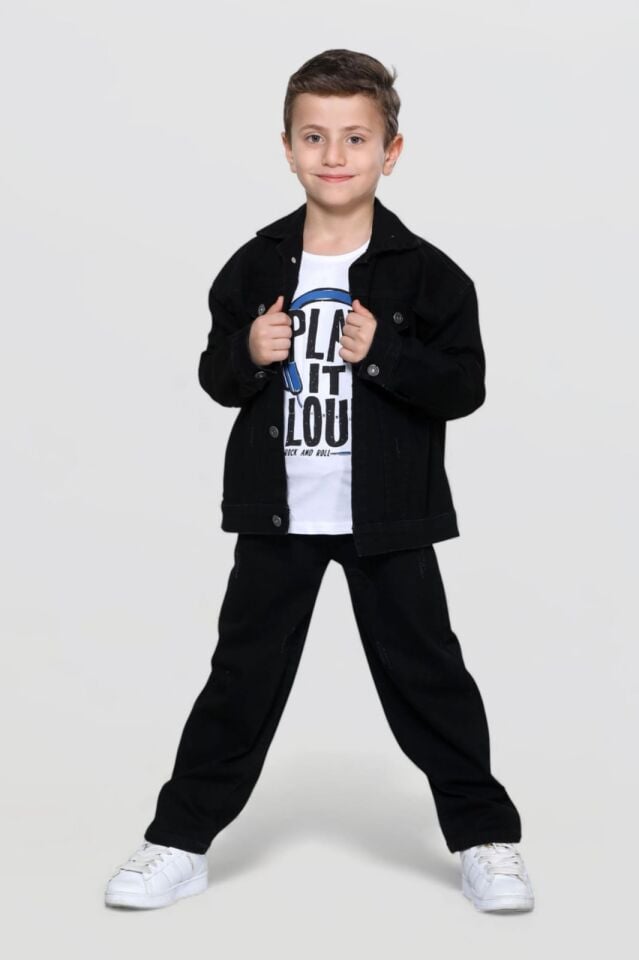 KOT CEKET-TŞÖRT VE KOT PANTOLONLU ERKEK ÇOCUK TAKIMI