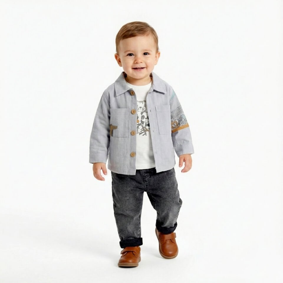 GÖMLEK-TŞÖRT VE KOT PANTOLONLU ERKEK BEBE TAKIMI