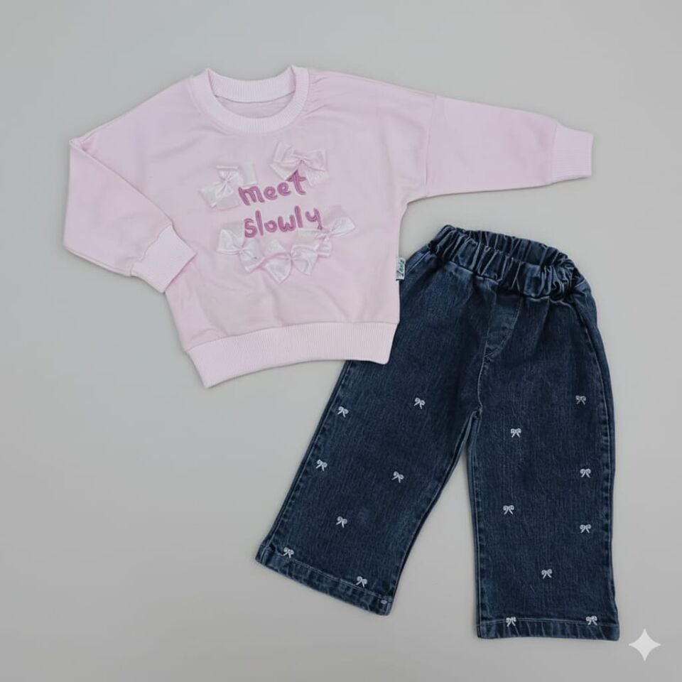 SWET VE KOT PANTOLONLU KIZ ÇOCUK TAKIMI