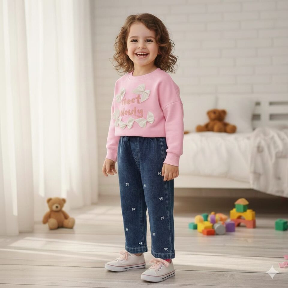 SWET VE KOT PANTOLONLU KIZ ÇOCUK TAKIMI