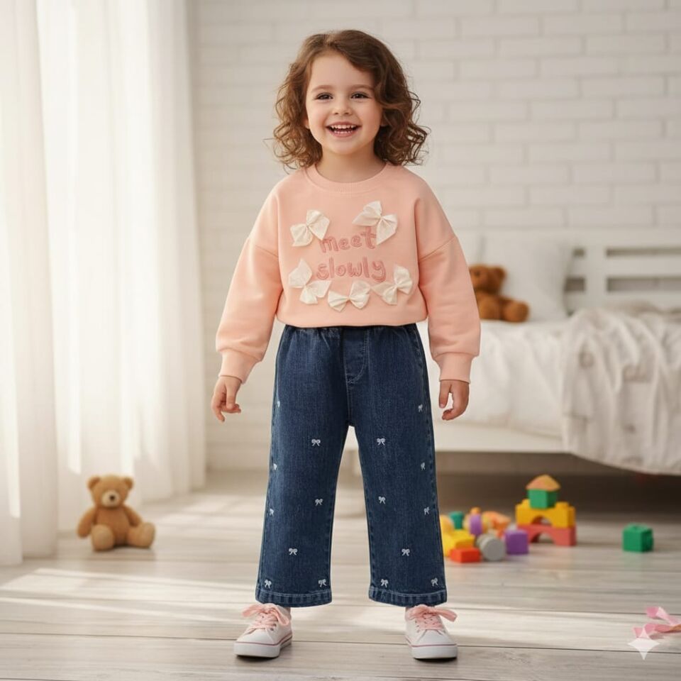 SWET VE KOT PANTOLONLU KIZ ÇOCUK TAKIMI