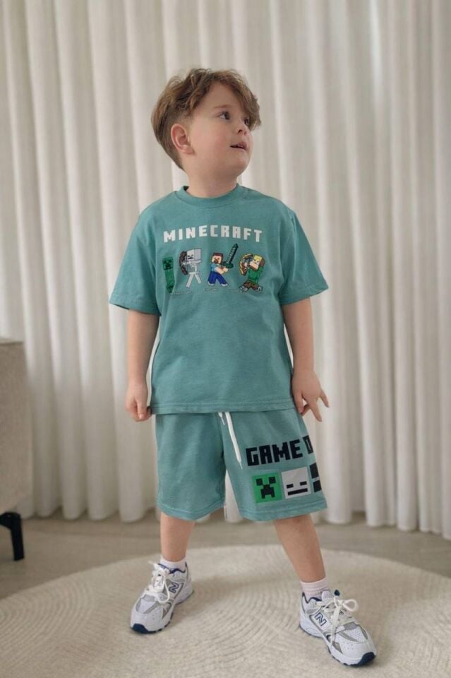 MINECRAFT BASKILI YAZLIK ERKEK ÇOCUK TAKIMI